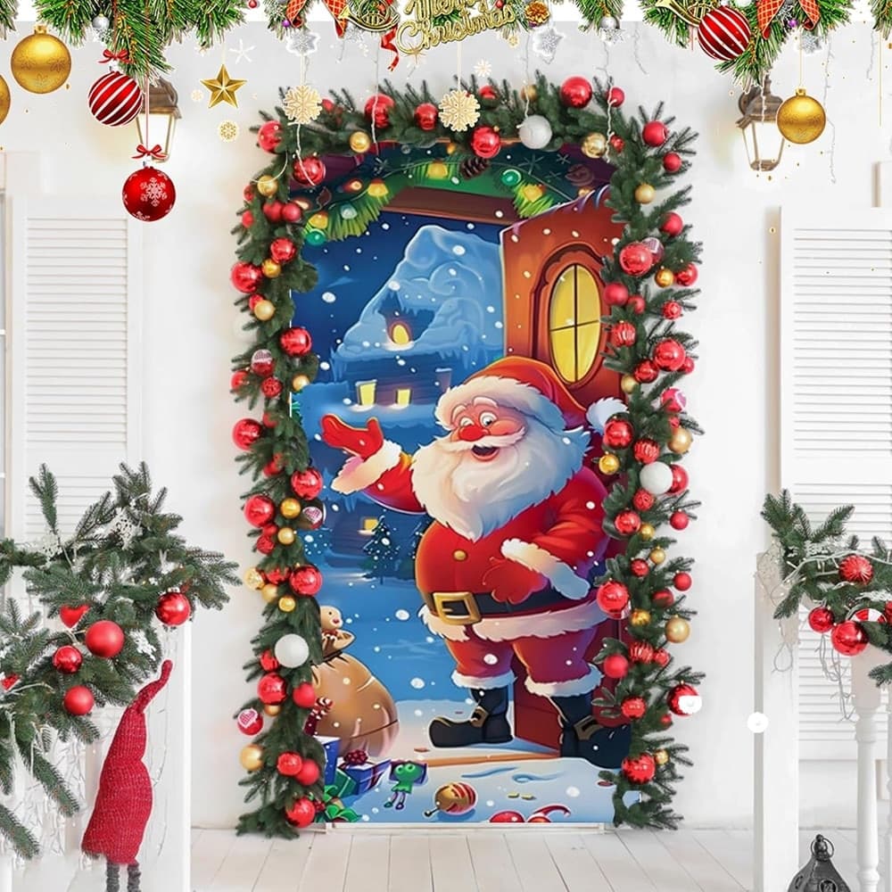 COPRI PORTA NATALIZIO CON ELASTICO DECORAZIONI SFONDI ADDOBBI NATALE 90X210 CM - 11