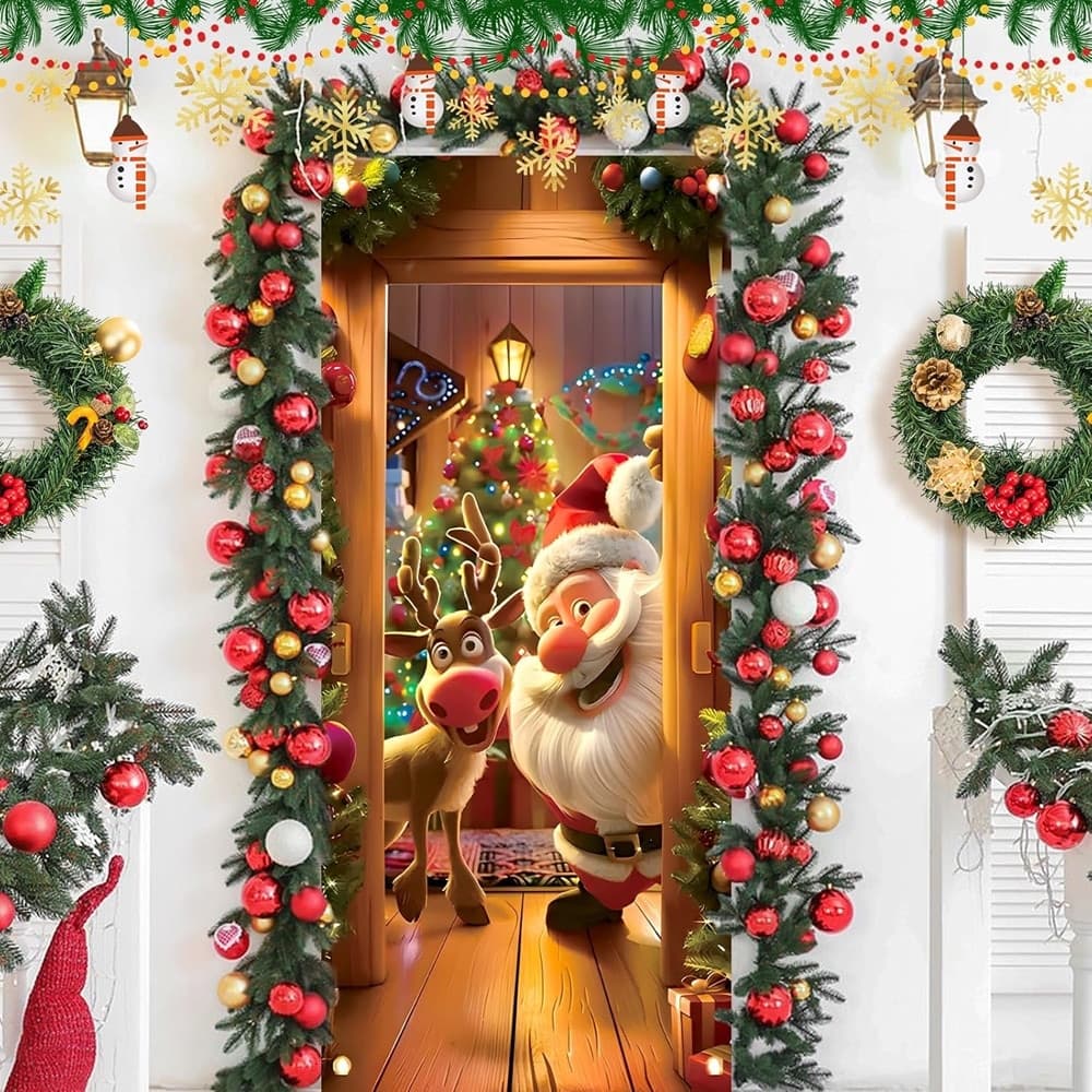 COPRI PORTA NATALIZIO CON ELASTICO DECORAZIONI SFONDI ADDOBBI NATALE 90X210 CM - 13