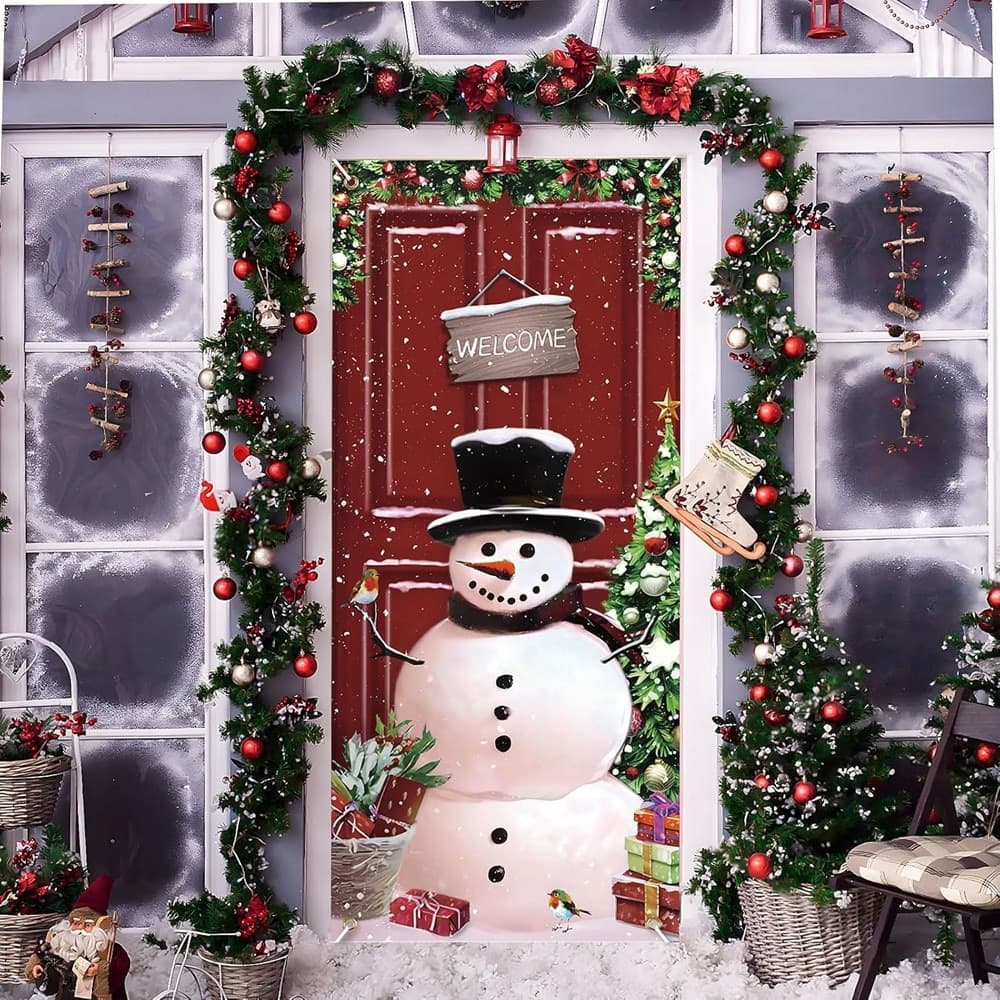 COPRI PORTA NATALIZIO CON ELASTICO DECORAZIONI SFONDI ADDOBBI NATALE 90X210 CM - 14