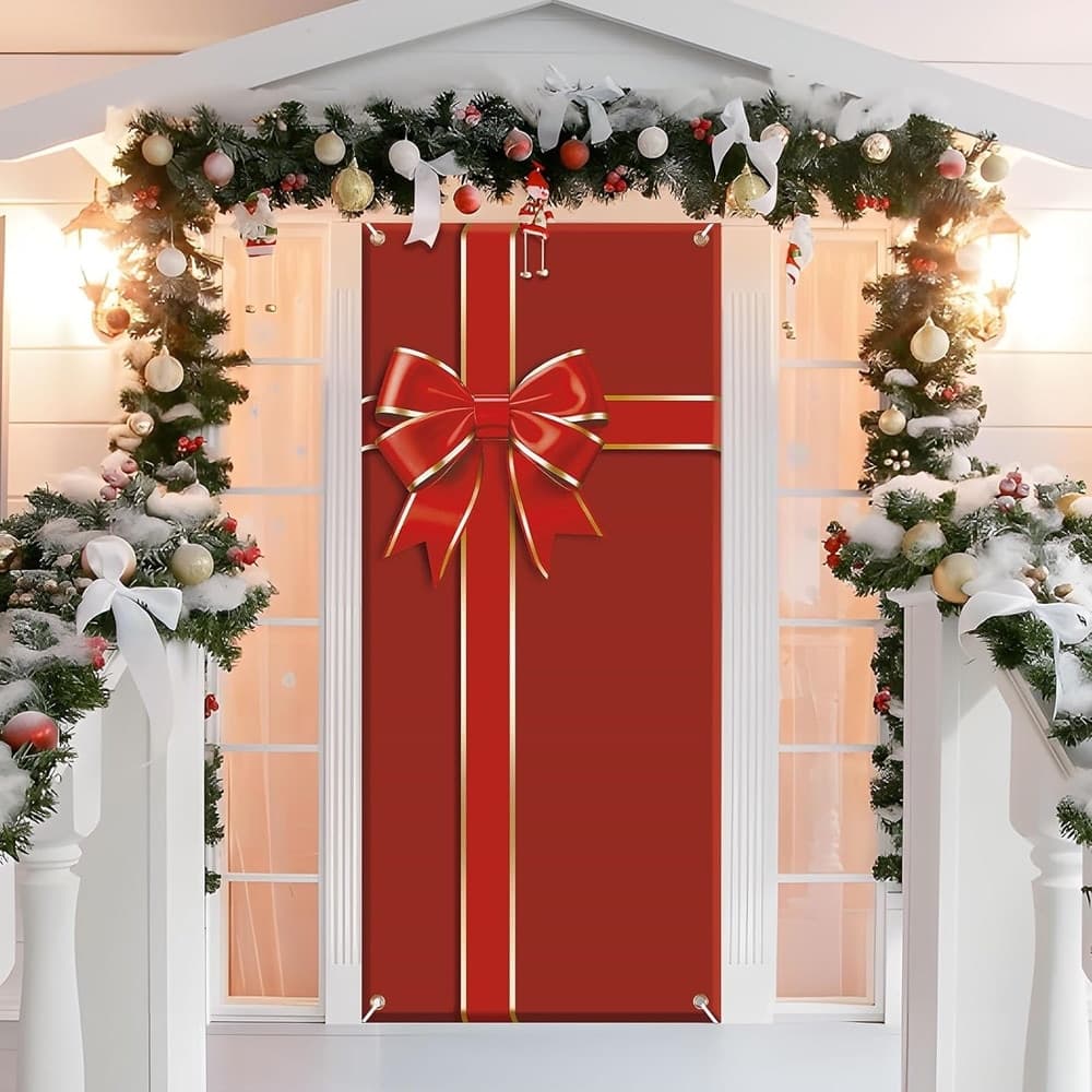 COPRI PORTA NATALIZIO CON ELASTICO DECORAZIONI SFONDI ADDOBBI NATALE 90X210 CM - 15