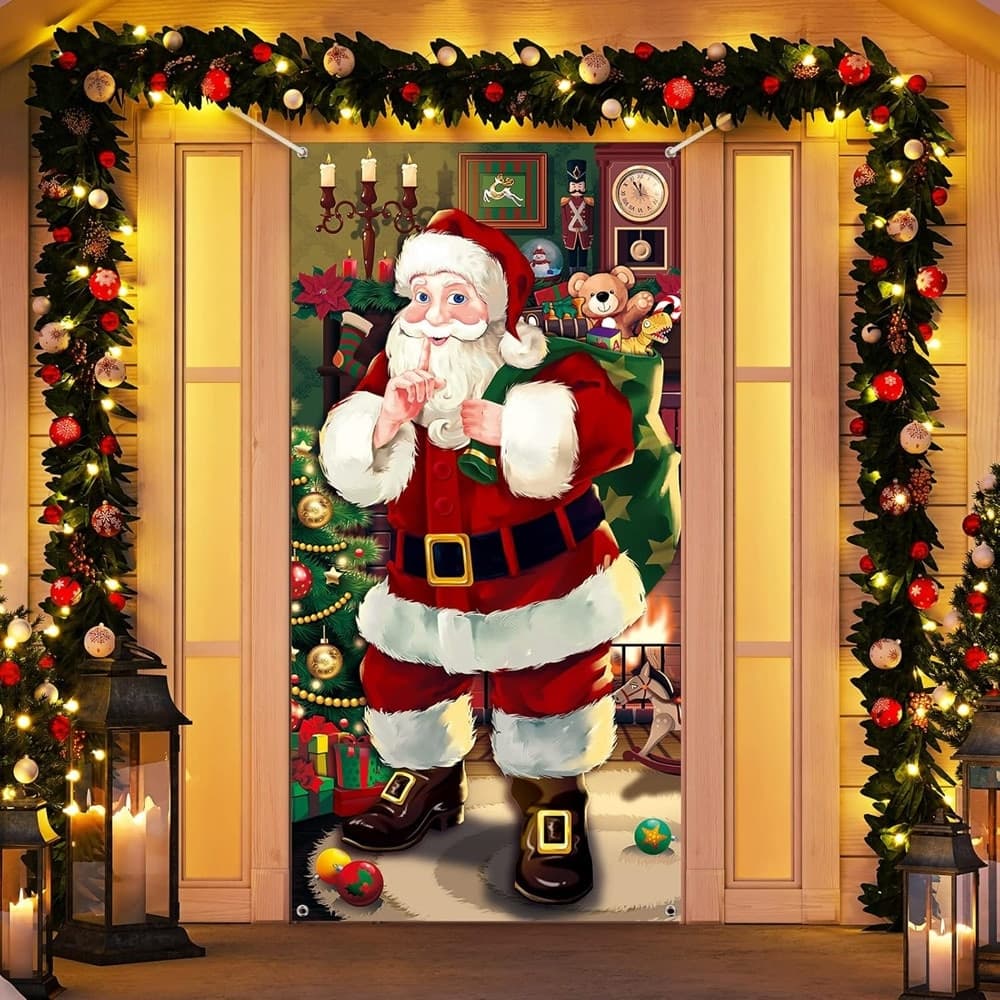 COPRI PORTA NATALIZIO CON ELASTICO DECORAZIONI SFONDI ADDOBBI NATALE 90X210 CM - 16