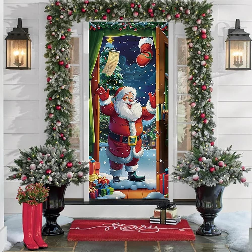 COPRI PORTA NATALIZIO CON ELASTICO DECORAZIONI SFONDI ADDOBBI NATALE 90X210 CM - 17