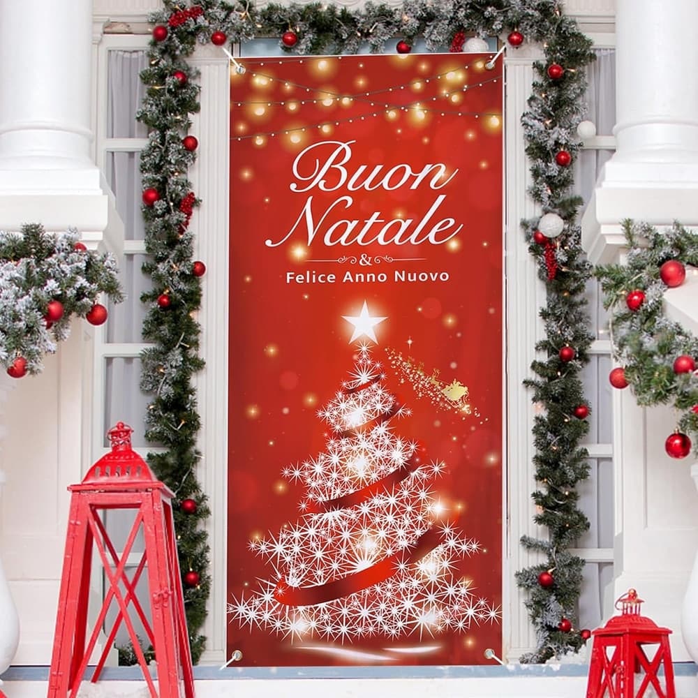 COPRI PORTA NATALIZIO CON ELASTICO DECORAZIONI SFONDI ADDOBBI NATALE 90X210 CM - 18
