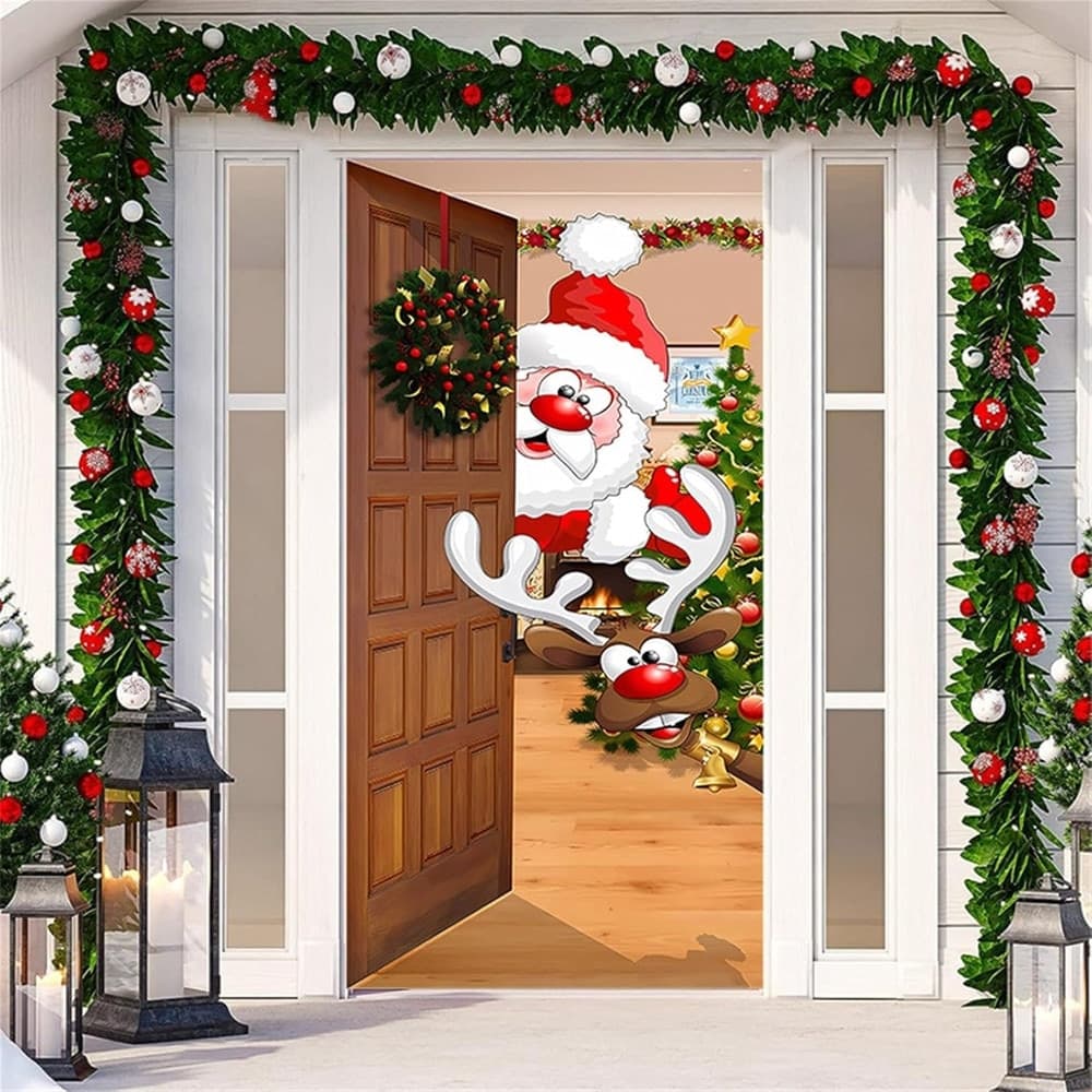 COPRI PORTA NATALIZIO CON ELASTICO DECORAZIONI SFONDI ADDOBBI NATALE 90X210 CM - 20