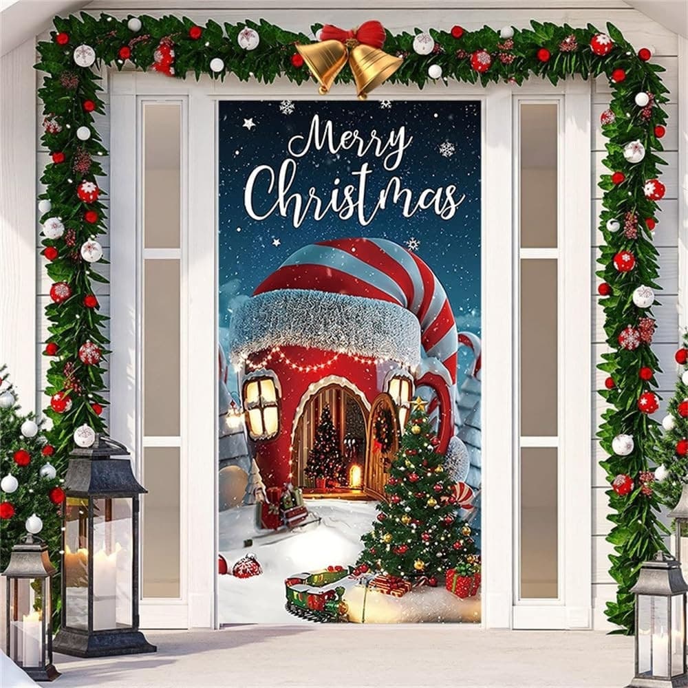 COPRI PORTA NATALIZIO CON ELASTICO DECORAZIONI SFONDI ADDOBBI NATALE 90X210 CM - 21
