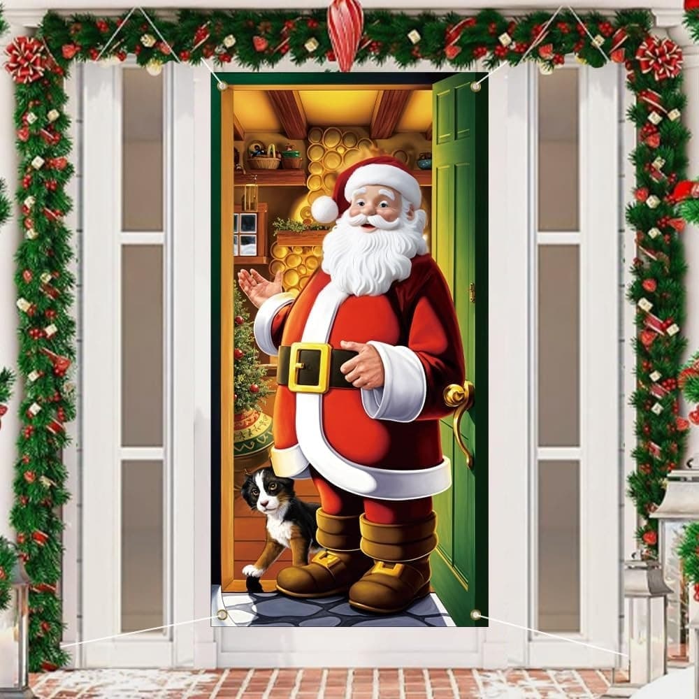 COPRI PORTA NATALIZIO CON ELASTICO DECORAZIONI SFONDI ADDOBBI NATALE 90X210 CM - 9