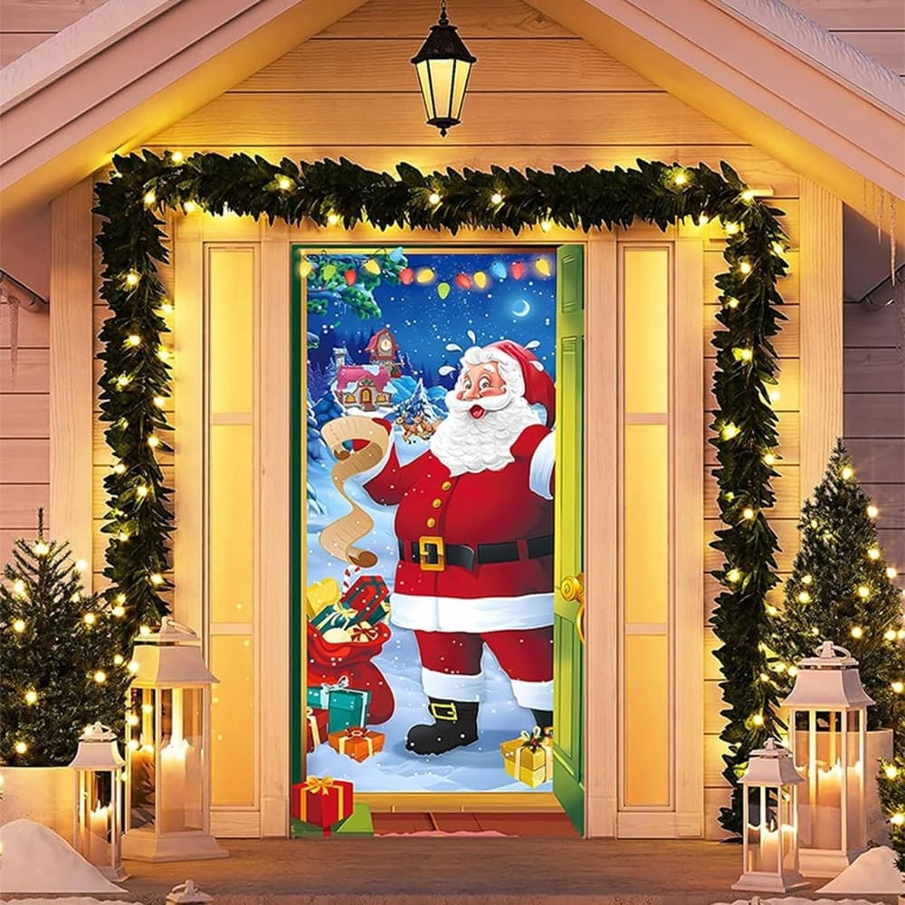 COPRI PORTA NATALIZIO CON ELASTICO DECORAZIONI SFONDI ADDOBBI NATALE 90X210 CM - 10