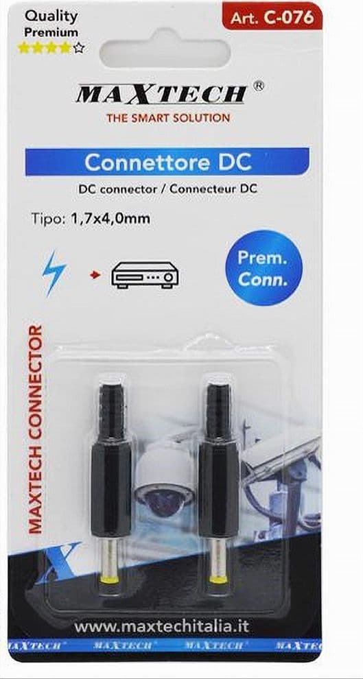 SET 2 PZ CONNETTORE DC 1,7 X 4,0 MM ADATTATORE SPINA MASCHIO ALIMENTAZIONE C-076 - 2
