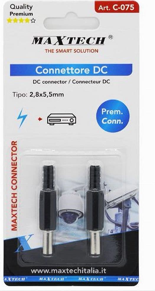 SET 2 PZ CONNETTORE DC 2,8X5,5MM ALIMENTAZIONE SPINA DRITTO PER TELECAMERA C-075 - 2