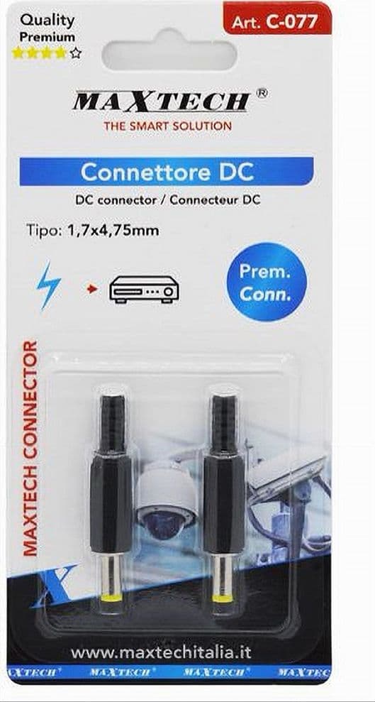 SET 2 PZ CONNETTORE SPINA MASCHIO DC 1,7X4,75 MM ADATTATORE ALIMENTAZIONE C-077 - 2