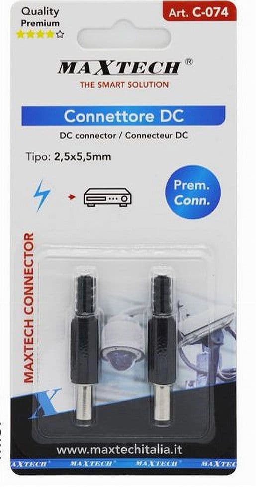 SET 2 PZ CONNETTORE DC 2,5X5,5MM SPINA ALIMENTAZIONE DRITTO PER TELECAMERA C-074 - 2