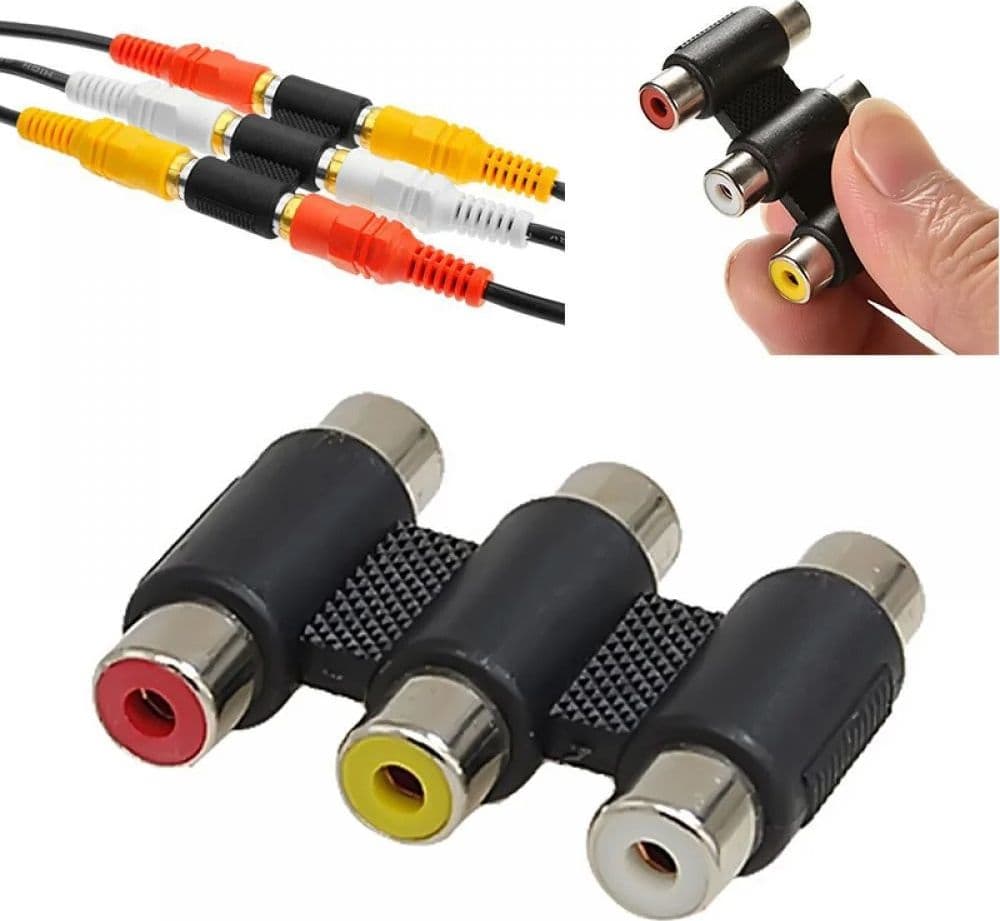 CONNETTORE ADATTATORE ACCOPPIATORE AUDIO VIDEO STEREO 3XRCA A 3XRCA FEMMINA C-052 - 4
