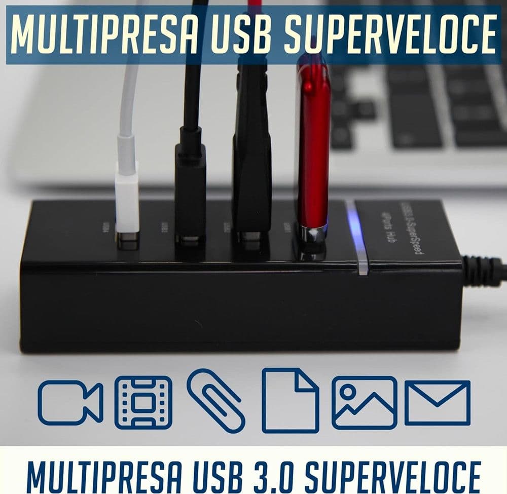 HUB USB 3.0 4 PORTE MULTIPRESA PORTATILE SDOPPIATORE VELOCITA' 4.8 GBPS HUB3-4U - 6