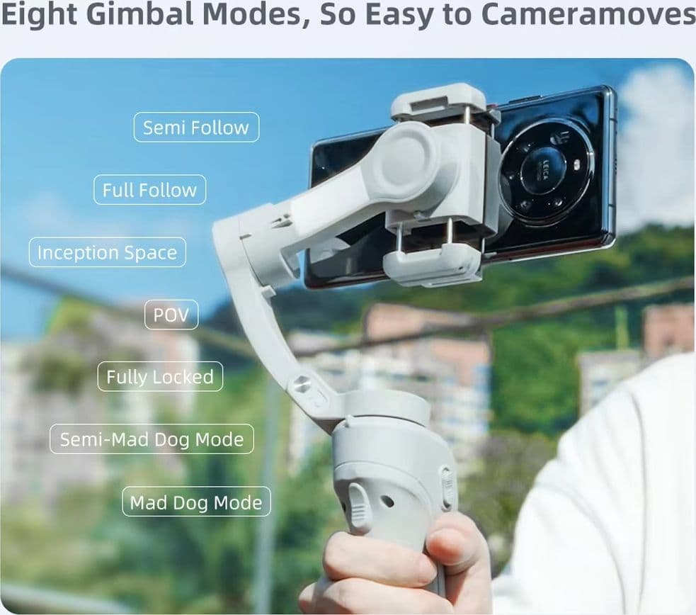 STABILIZZATORE VIDEO SMARTPHONE CELLULARE GIMBAL A 3 ASSI CON LUCE BLUETOOTH APP - 12