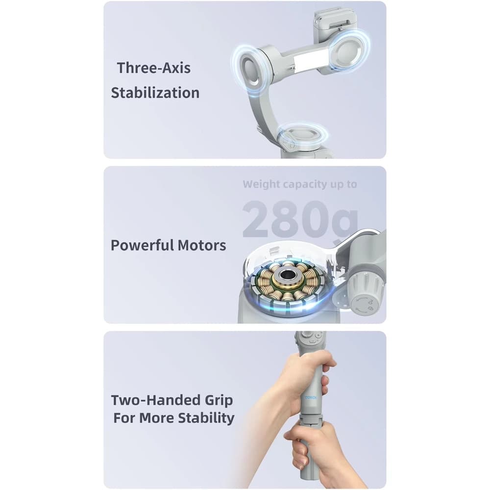 STABILIZZATORE VIDEO SMARTPHONE CELLULARE GIMBAL A 3 ASSI CON LUCE BLUETOOTH APP - 13