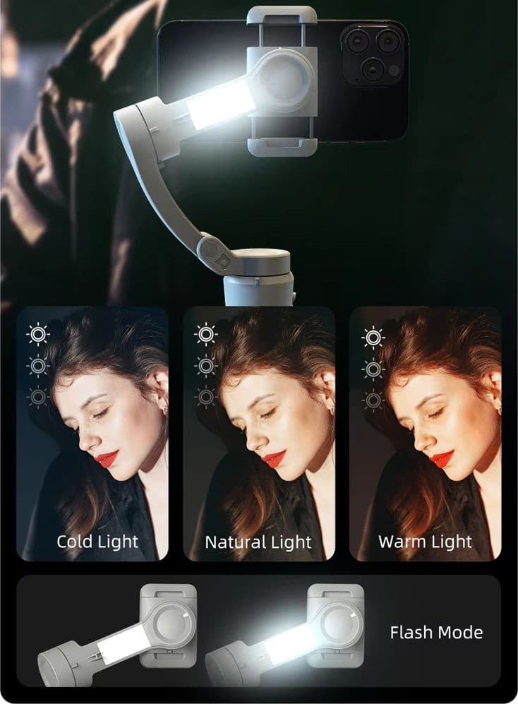 STABILIZZATORE VIDEO SMARTPHONE CELLULARE GIMBAL A 3 ASSI CON LUCE BLUETOOTH APP - 9