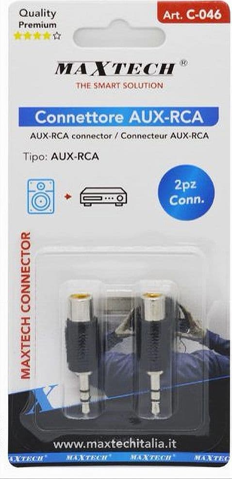 SET 2 PZ CONNETTORE ADATTATORE AUDIO SPINA RCA FEMMINA A AUX 3,5MM MASCHIO C-046 - 2