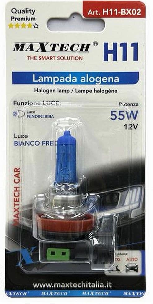 LAMPADINA ALOGENA H11 LUCE FENDINEBBIA BIANCO FREDDO AUTO MOTO 12V 55 W H11-BX02 - 2