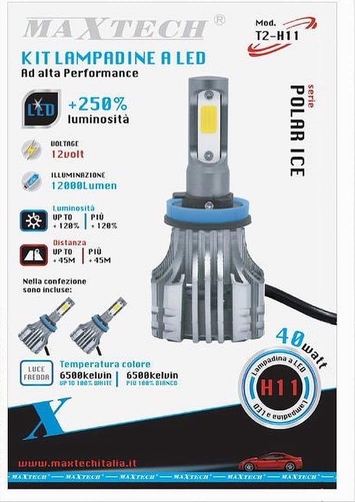 COPPIA LAMPADINE LED H11 AUTO LUCE BIANCA FREDDA 6500K 12000LM ATTACCO 40W T2-H11 - 2