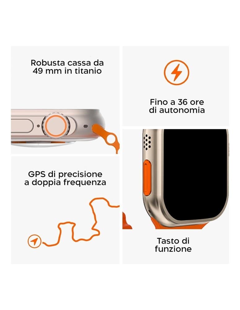 SMARTWATCH S9 ULTRA 49 MM CINTURINO IN SILICONE OROLOGIO DIGITALE CONTAPASSI - 7