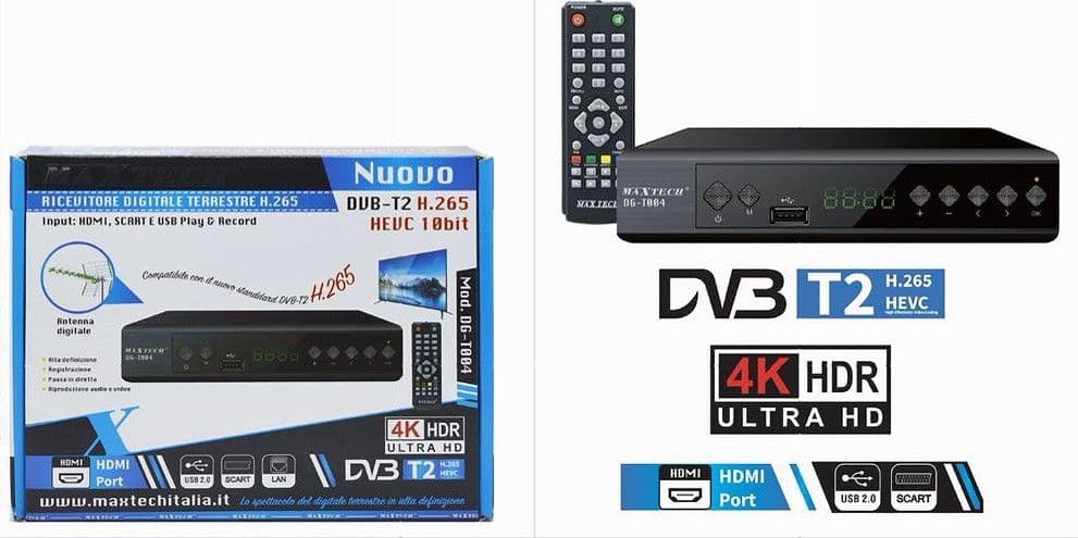 RICEVITORE DIGITALE TERRESTRE H.265 DVB-T2 HEVC 10BIT LAN SCART HDMI USB DG-T004 - 3