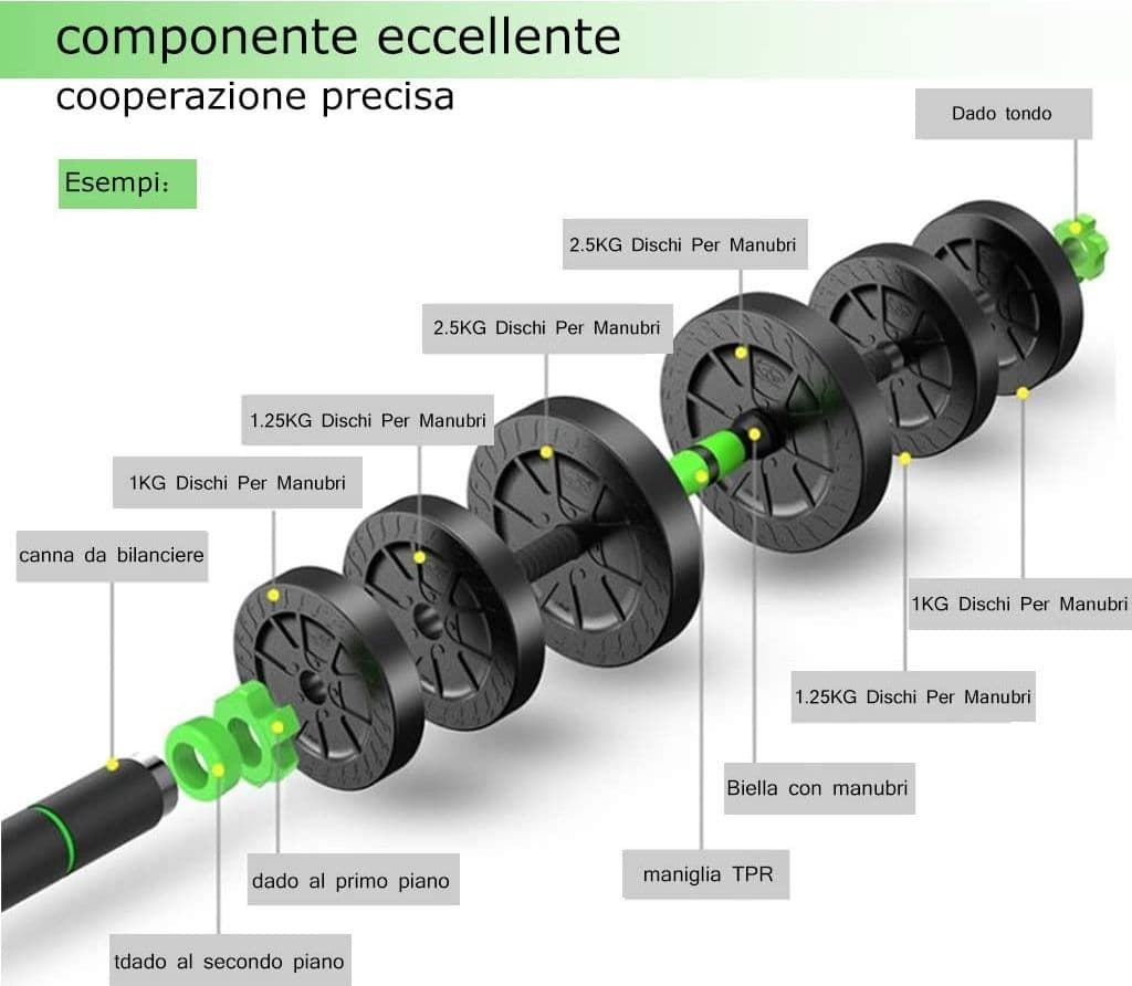 KIT 2IN1 BILANCIERE + MANUBRI CON PESI REGOLABILI COMPONIBILI PALESTRA TOT 20KG - 9