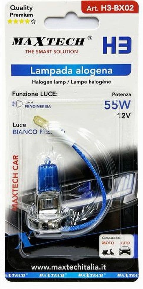 LAMPADINA ALOGENA H3 55W 12V LUCE BIANCO FREDDO FENDINEBBIA PER AUTO MOTO H3-BX02 - 2