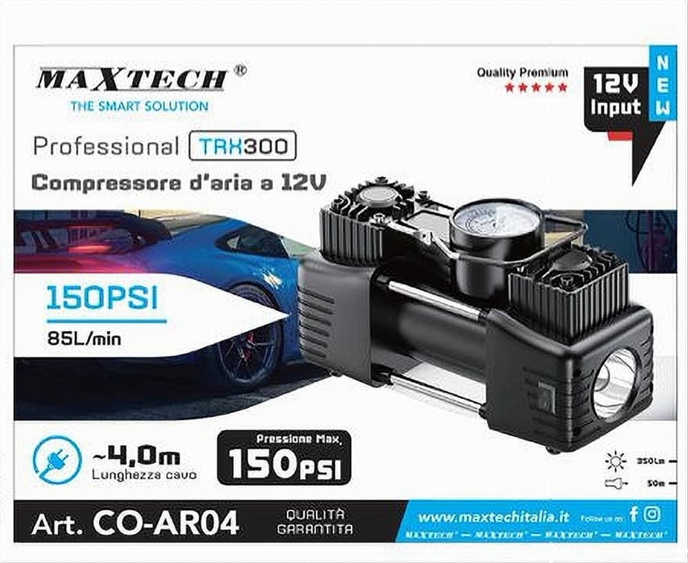 COMPRESSORE PORTATILE 12V 150PSI GONFIATORE RUOTE AUTO 85L/MIN MANOMETRO CO-AR04 - 2