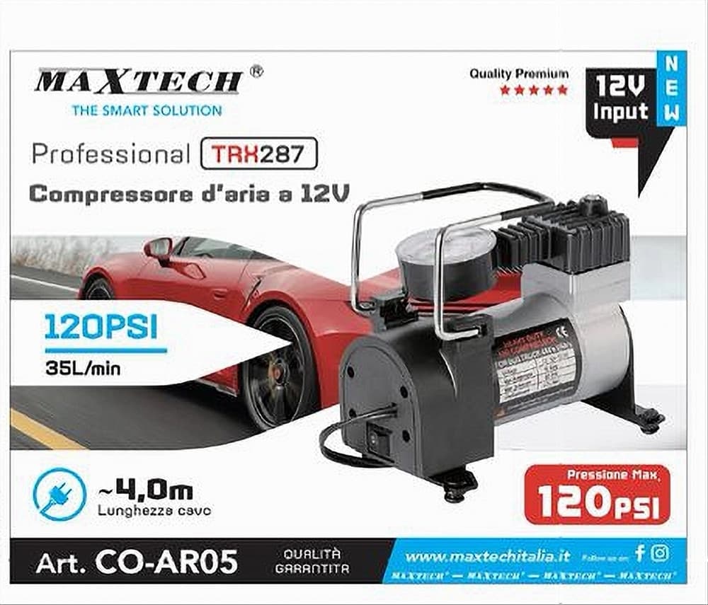 COMPRESSORE D'ARIA A 12V 120PSI 35L/MIN PER AUTO CAVO 4MT PROFESSIONALE CO-AR05 - 2