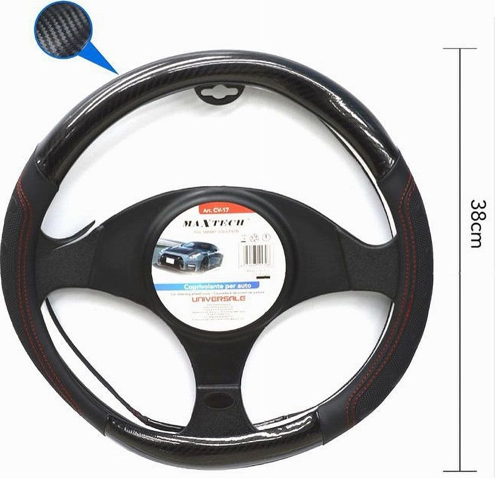 COPRIVOLANTE PER AUTO FODERA ANTISCIVOLO STERZO UNIVERSALE 38CM NERO ROSSO CV-17 - 2