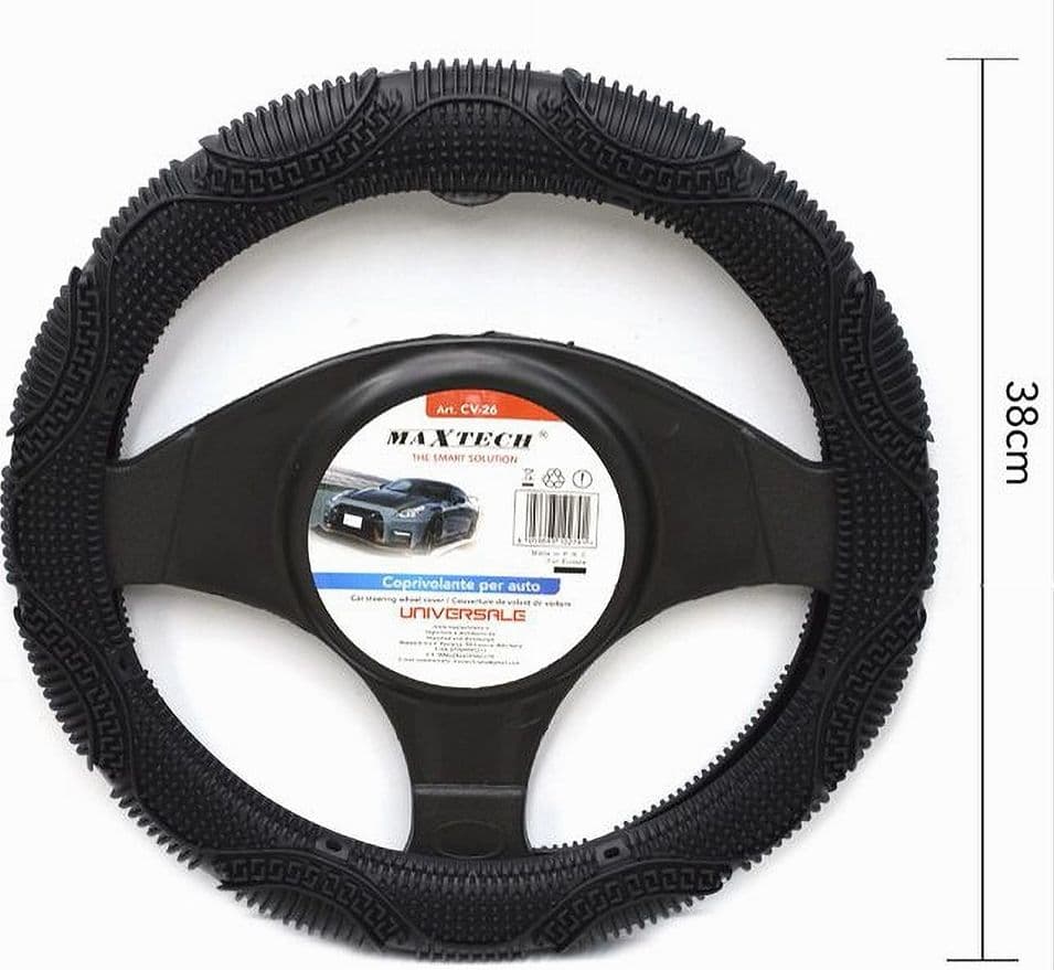 COPRIVOLANTE UNIVERSALE AUTO COPERTURA FODERA STERZO 38CM ANTISCIVOLO NERO CV-26 - 2