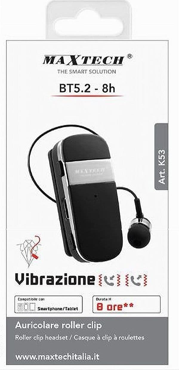 AURICOLARE RETRATTILE ROLLER CLIP BLUETOOTH BT5.2 8ORE VIBRAZIONE SMARTPHONE K53 - 3