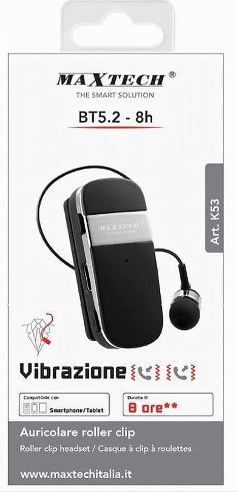 AURICOLARE RETRATTILE ROLLER CLIP BLUETOOTH BT5.2 8ORE VIBRAZIONE SMARTPHONE K53 - 3
