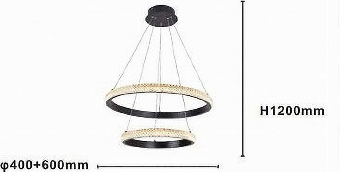 LAMPADARIO SOSPENSIONE LED 60 W 2 CERCHI ANELLI CRISTALLO TELECOMANDO NERO 31968 - 4