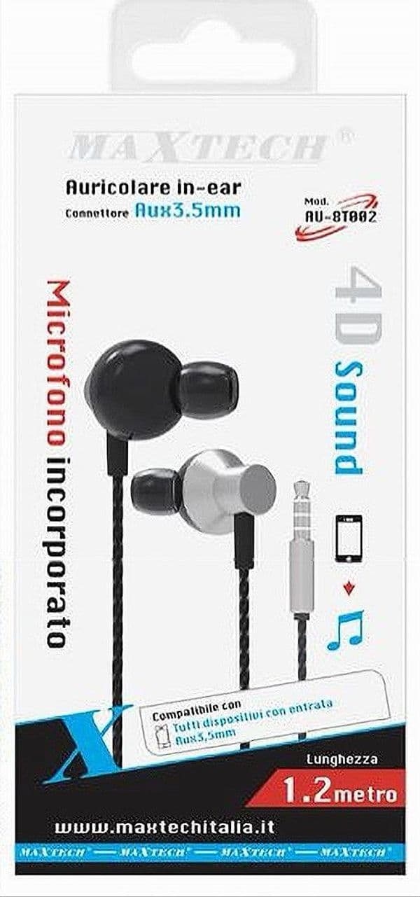 AURICOLARE IN-EAR CUFFIE CON FILO 1.2MT AUX3.5MM CON MICROFONO 4D SOUND AU-8T002 - 2