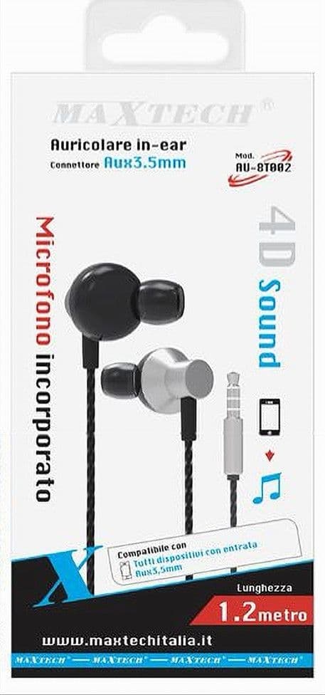 AURICOLARE IN-EAR CUFFIE CON FILO 1.2MT AUX3.5MM CON MICROFONO 4D SOUND AU-8T002 - 2