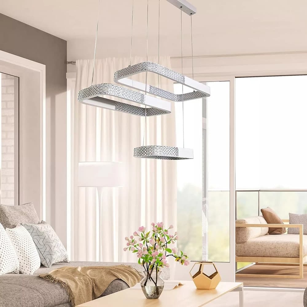 LAMPADARIO A SOSPENSIONE LED 68W 3 RETTANGOLI CRISTALLO TELECOMANDO BIANCO 32095 - 4
