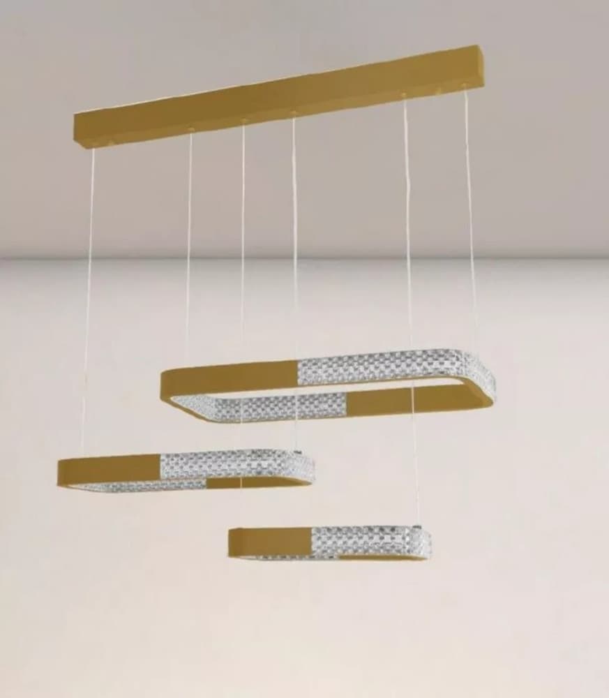 LAMPADARIO A SOSPENSIONE LED 68WATT 3 RETTANGOLI CRISTALLO TELECOMANDO ORO 32118 - 4