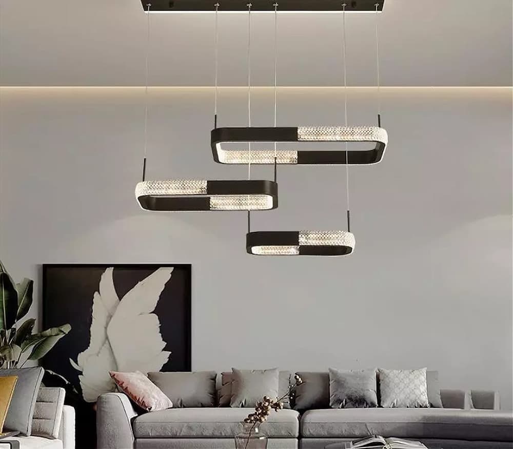 LAMPADARIO A SOSPENSIONE LED 68 W 3 RETTANGOLI CRISTALLO TELECOMANDO NERO 32101 - 4