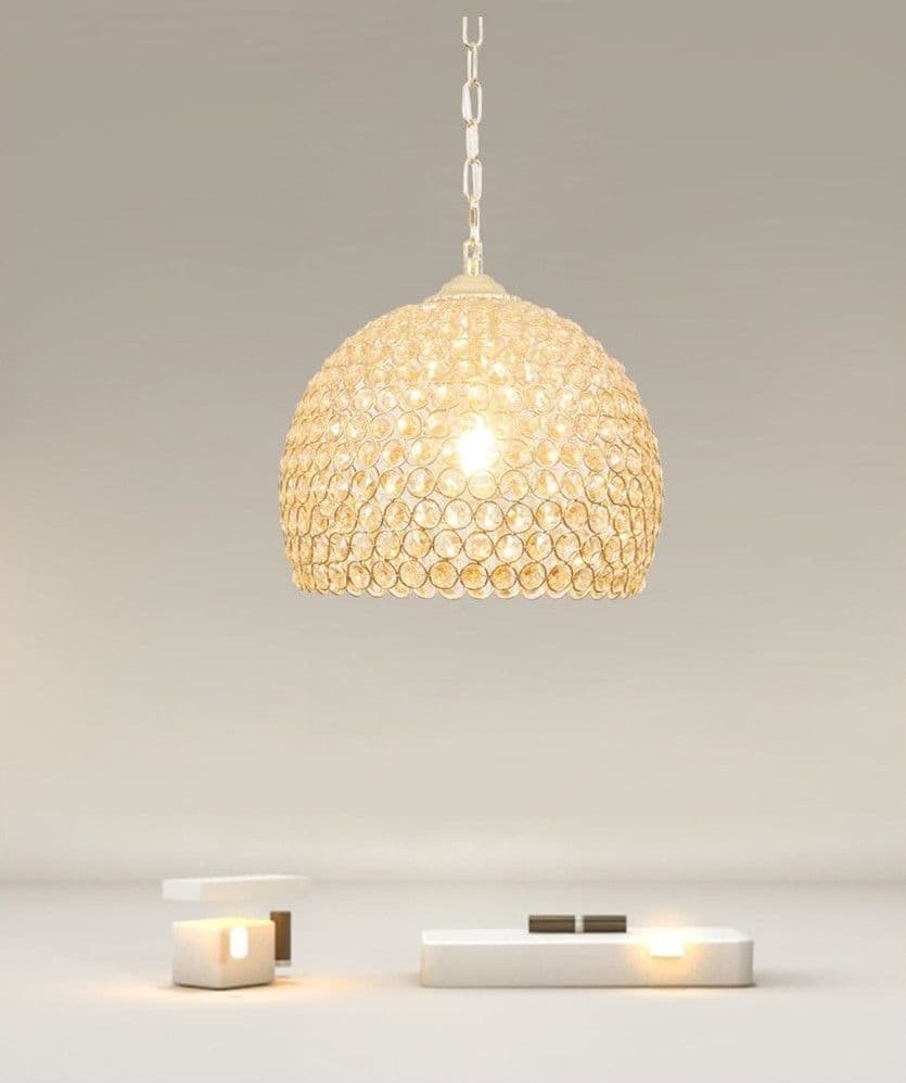 LAMPADARIO A SOSPENSIONE SEMI SFERA ORO CUPOLA CON CRISTALLI INCASTRATI E27 32958 - 3