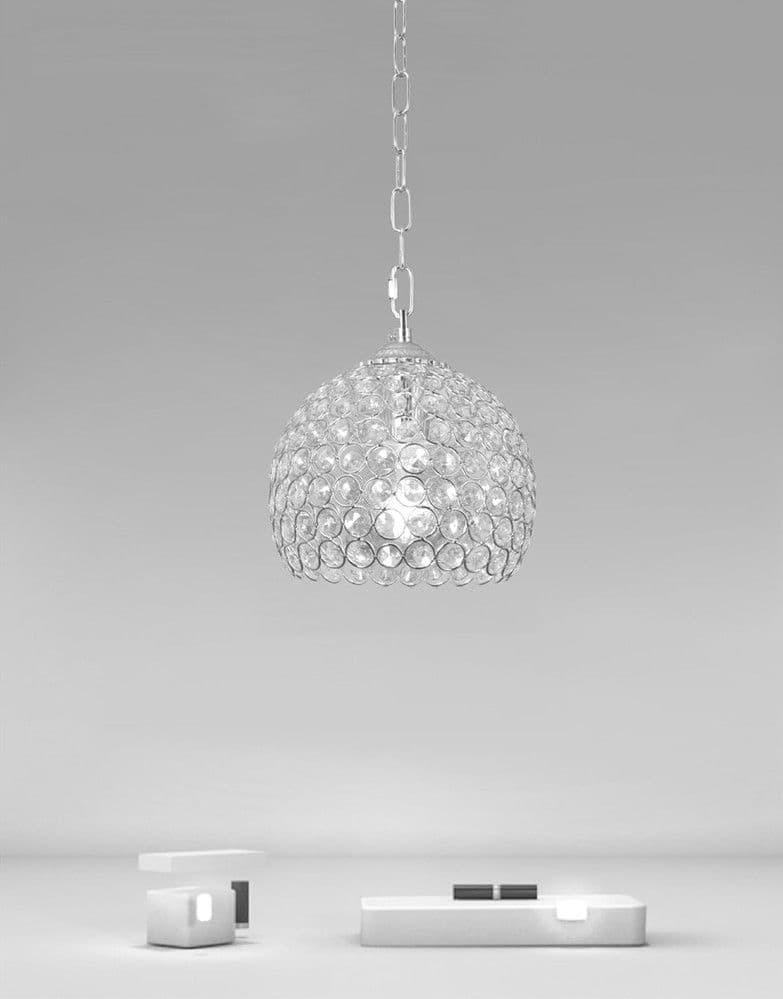 LAMPADARIO SOSPESO TONDO CUPOLA LAMPADA MEZZA SFERA CRISTALLI LUCE E27 ARGENTO 32378 - 3