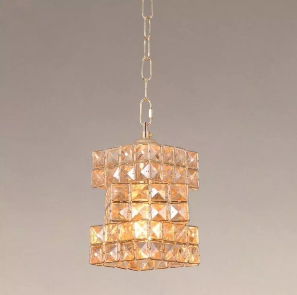 LAMPADARIO SOSPESO RETTANGOLARE INTRECCIATO CON CRISTALLI LUCE E27 ORO 32392 - 4