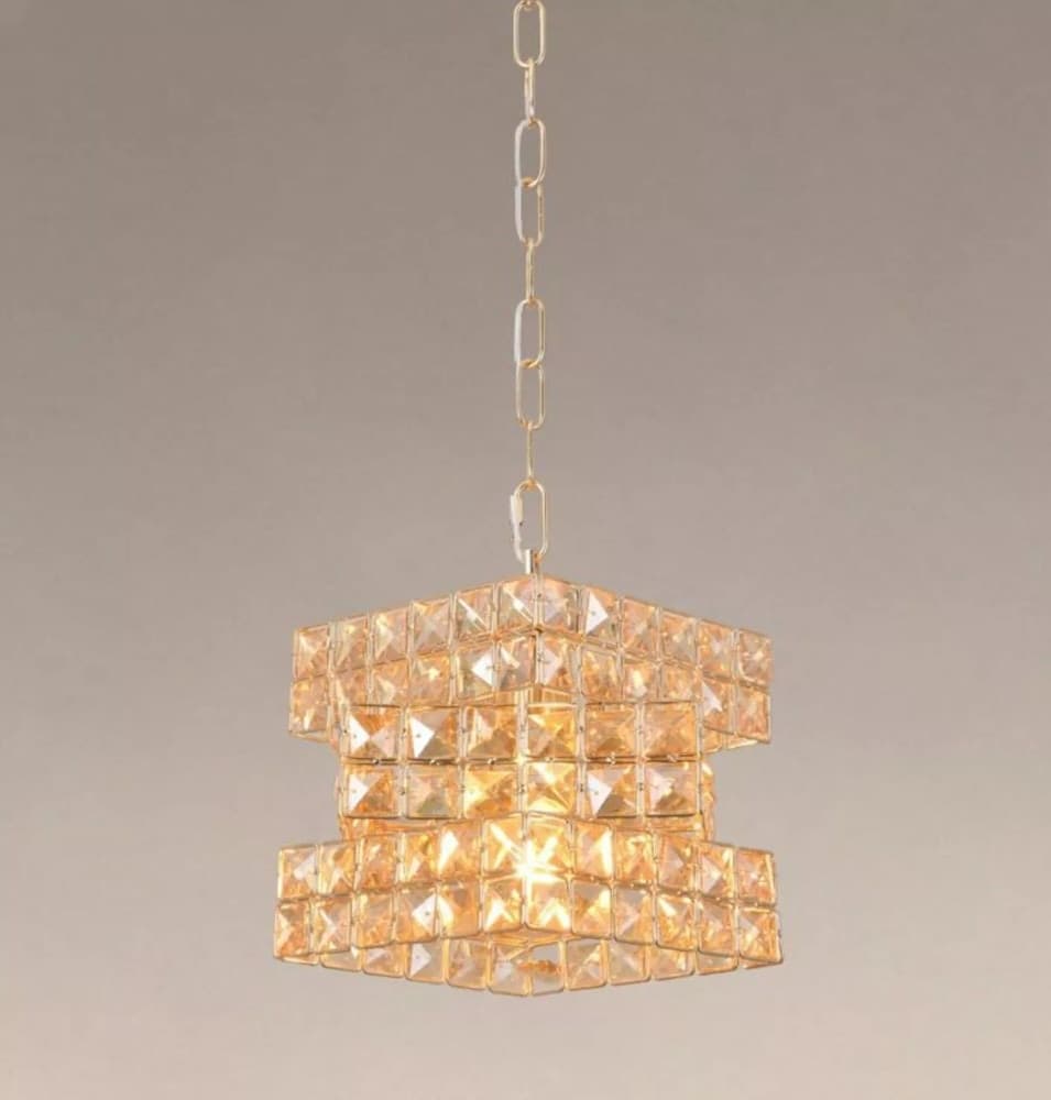 LAMPADARIO SOSPESO CUBO INTRECCIATO CON CRISTALLI LAMPADA LUCE E27 ORO 32385 - 4
