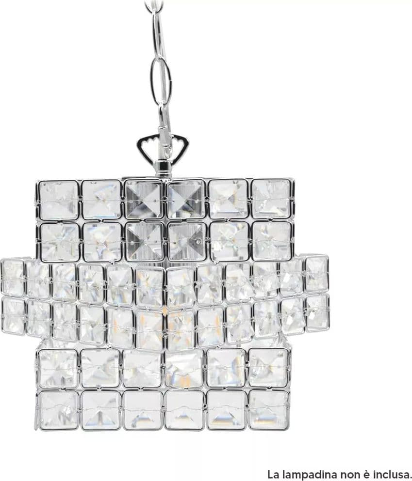 LAMPADARIO SOSPESO CUBO INTRECCIATO CON CRISTALLI LAMPADA LUCE E27 ARGENTO 32408 - 5