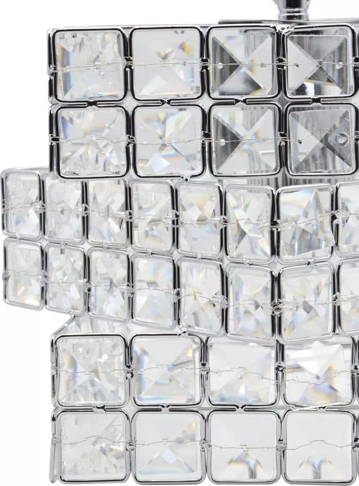 LAMPADARIO SOSPESO CUBO INTRECCIATO CON CRISTALLI LAMPADA LUCE E27 ARGENTO 32408 - 6