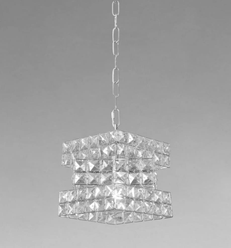 LAMPADARIO SOSPESO CUBO INTRECCIATO CON CRISTALLI LAMPADA LUCE E27 ARGENTO 32408 - 7
