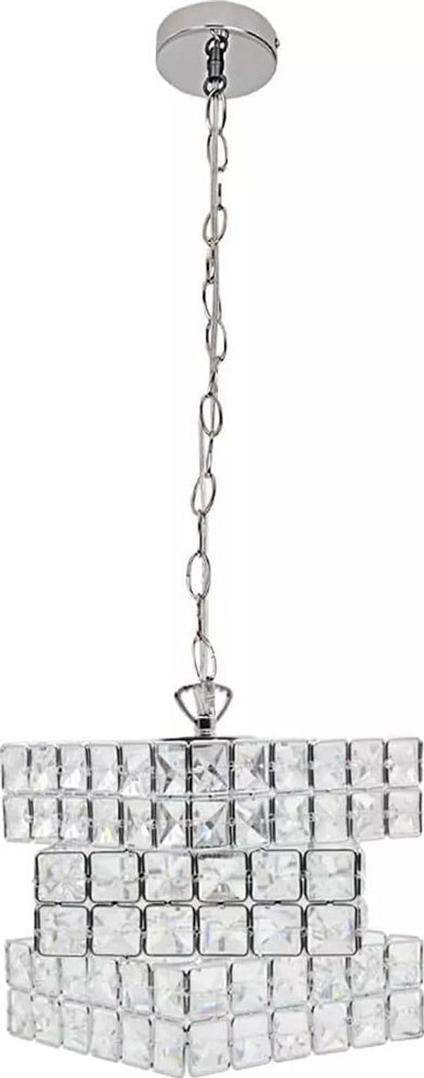 LAMPADARIO SOSPESO CUBO INTRECCIATO CON CRISTALLI LAMPADA LUCE E27 ARGENTO 32408 - 8