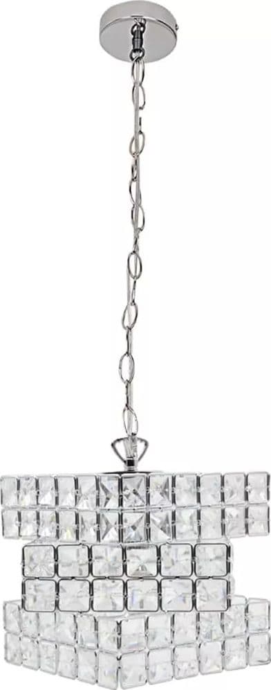 LAMPADARIO SOSPESO CUBO INTRECCIATO CON CRISTALLI LAMPADA LUCE E27 ARGENTO 32408 - 8