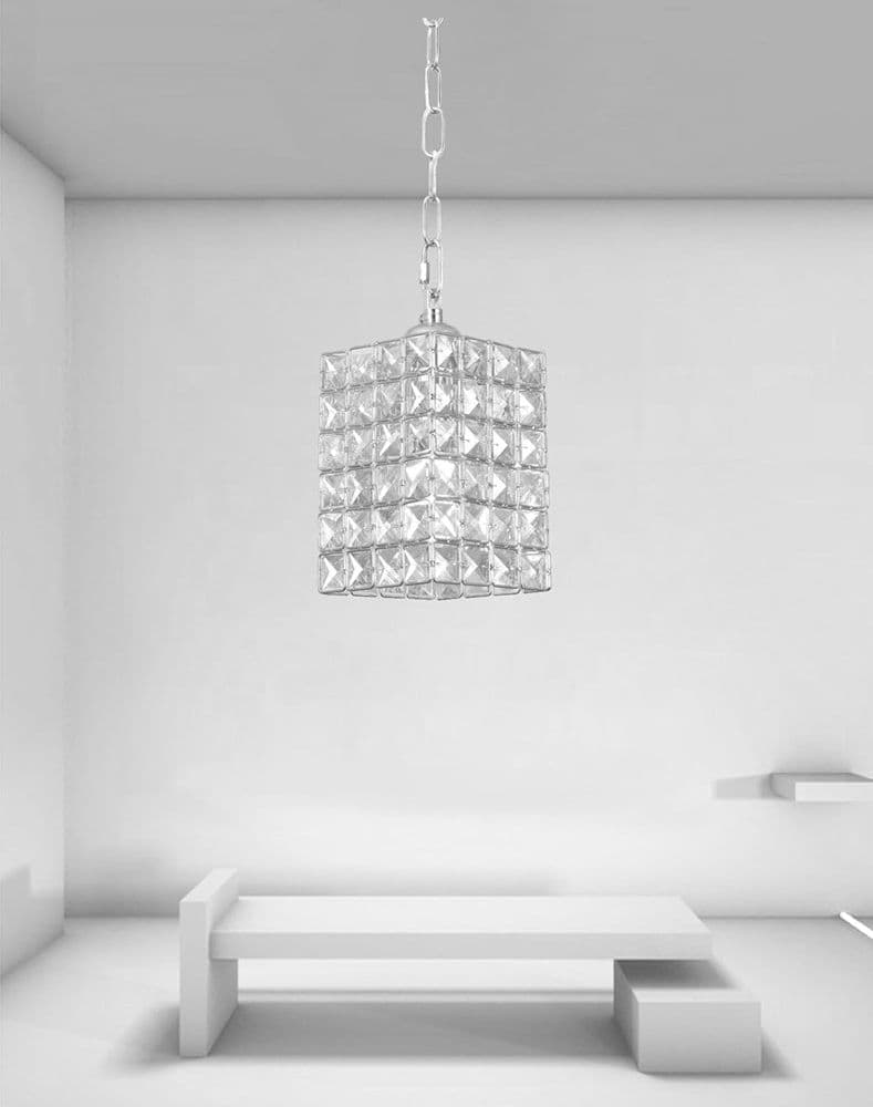 LAMPADARIO SOSPESO RETTANGOLARE CON CRISTALLI LAMPADA LUCE E27 ARGENTO 32330 - 7