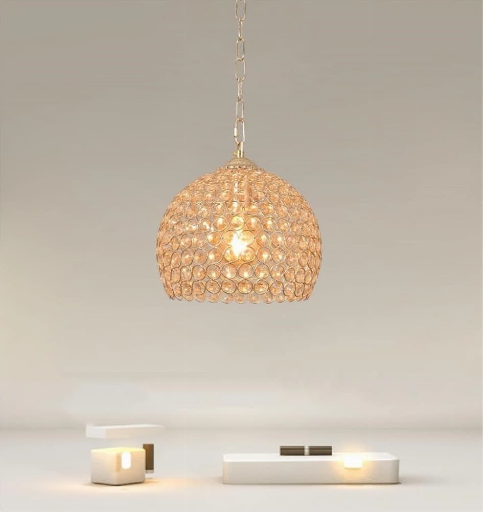 LAMPADARIO SOSPESO TONDO CUPOLA CRISTALLI LAMPADA MEZZA SFERA LUCE E27 ORO 32347 - 3